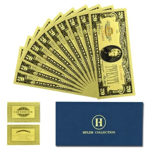 10pcs in Envelope US 20 Dollars Gold Foil Banknotes Plastic Collectibles Money - Picture 1 of 5