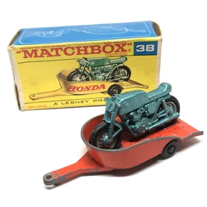 Lesney Matchbox No. 38 Honda M/Cycle Trailer 1967 Orange - Made In England W/Box - Picture 1 of 19