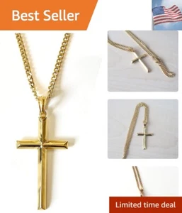 14K Gold Chain Small Cross Pendant Necklace Solid Clasp for Women, Men, Wife,... - Picture 1 of 7