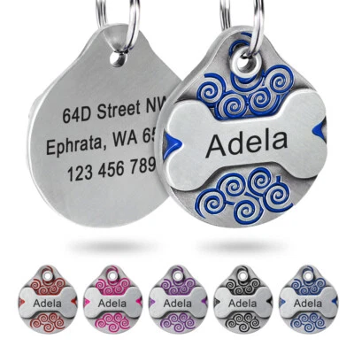 Dog Tag Custom Personalized Engraved Pet Name Stainless Steel Bone + Free Ring - Image 1 of 4