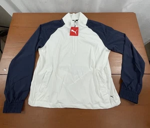 PUMA Women's Lightweight 1/4 Zip Shell White Glow Deep Navy Small Golf - Picture 1 of 6