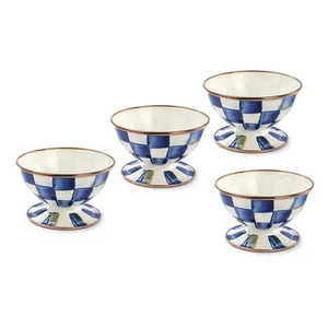MacKenzie-Childs NEW Enamel Royal Check Ice Cream Dish, Set Of 4 Serving Bowls - Picture 1 of 4