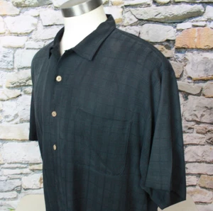 TOMMY BAHAMA Men’s Hawaiian Camp Shirt Black All Silk XL Tone On Tone Plaid - Picture 1 of 10