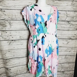 AVA & VIV Mini Dress Womens Plus Size 2X Multicolor Abstract V-Neck Pockets NWT - Picture 1 of 9