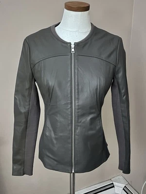 Chaqueta de cuero genuino de cordero SOIA & KYO para mujer suave mantecoso talla S gris Foto 1 de 4