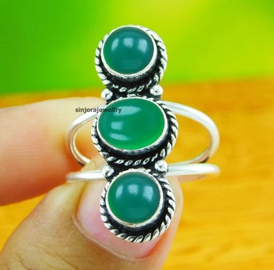 Anello con pietre preziose onice verde in argento sterling 925 fatto a mano... - Immagine 1 di 4