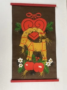 Vintage Scandinavian Christmas Danish Wall Hanging Burlap Mid Century - Picture 1 of 8