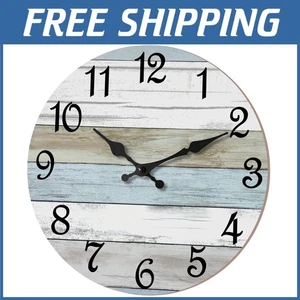 Silent 16" Coastal Wall Clock Blue - Picture 1 of 12