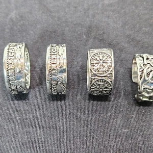 4 Mens Rings 2 Folded Dollar, Celtic Compass, Hand Silver Tone Well Made Lot - Picture 1 of 21