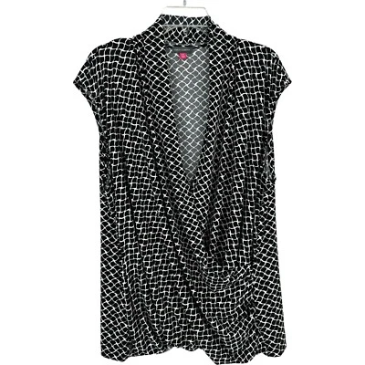 Blusa Vince Camuto Feminina Sem Mangas Tamanho 3X Preta Branca Envoltório Frontal Camisa Excelente Estado Usado - Imagem 1 de 4