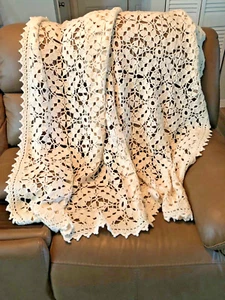 Vintage Handmade Crochet Throw or Tablecloth IVORY 28x60 GORGEOUS! - Picture 1 of 5