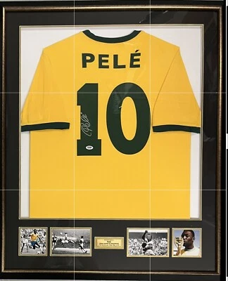 PELE Signed Jersey Shirt Brazil World Cup Champion CollageDisplay Framed PSA COA - image 1 of 4