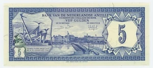 Netherlands Antilles 5 Gulden 1-6-1984 Pick 15.b UNC Uncirculated Banknote - Picture 1 of 2