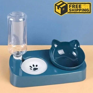 Pet Food Bowl and Water Bottle Set Double Cat Dog Food Bowl Automatic Gravity - Picture 1 of 6
