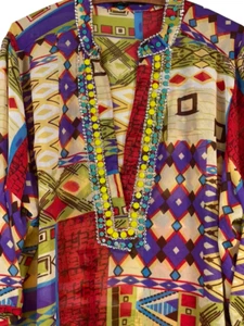 Túnica geométrica para nadar Ashley Stewart cuello en V cuello con cuentas multicolor OS - Imagen 1 de 8