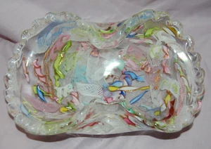 VENETIAN/MURANO BOWL~ LATTICINO Ribbon Lace, Ruffled Edge Bowl - Picture 1 of 4