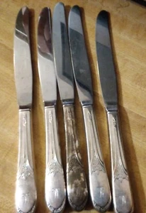 Vtg Stainless Butter Dinner Knife SET of 5 Floral Pattern Engraved M or W Fancy - Picture 1 of 9