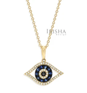 WEISS-SCHWARZER DIAMANT BLAUER SAPHIR EVIL EYE DESIGN CHARM HALSKETTE IN 14K GOLD - Bild 1 von 4