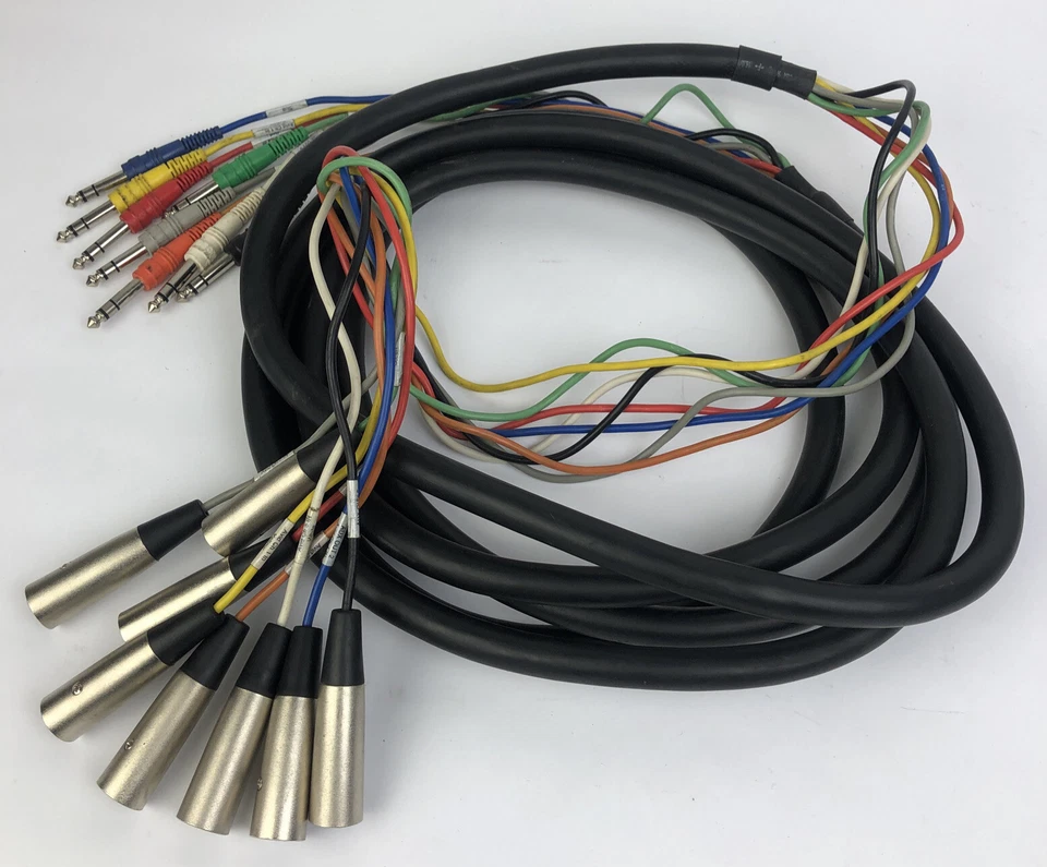 16' 8 x XLR 3 pin Male Jack to 8 x 1/4" 6.35mm Mono Male Plug Microphone Cable - Image 1 of 4