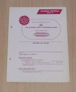HUMBER IMPERIAL Mark III Fitting Instructions Illustrated Guide HMV RADIO 1952 - Picture 1 of 3