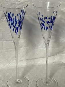MURANO ? BLOWN GLASS COBALT BLUE CHAMPAGNE FLUTES SET OF 2 - Picture 1 of 4