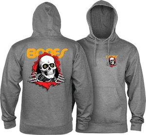 Powell Peralta BONES RIPPER PULLOVER Skateboard Hoodie GUNMETAL HEATHER - Picture 1 of 3