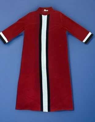 Vintage Vanity Fair Women's Zip Up Velvet Stripe Housecoat Robe Red White 18 - Image 1 of 4