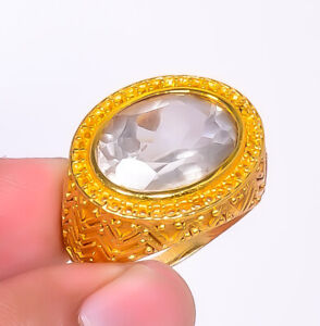 White Topaz Silver Plated 18k Yellow Ring s.8.5 R7623-532