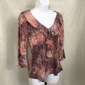 VTG Brittany Black Womens Y2K Pink Glitter Fairycore Romantic Ruffle V-Neck Top - Picture 1 of 14