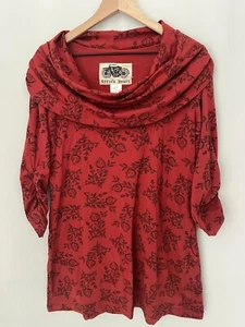 Effie’s Heart Women’s Tunic Top Red Floral cowl neck rouched sleeve Sz XL D158 - Picture 1 of 6