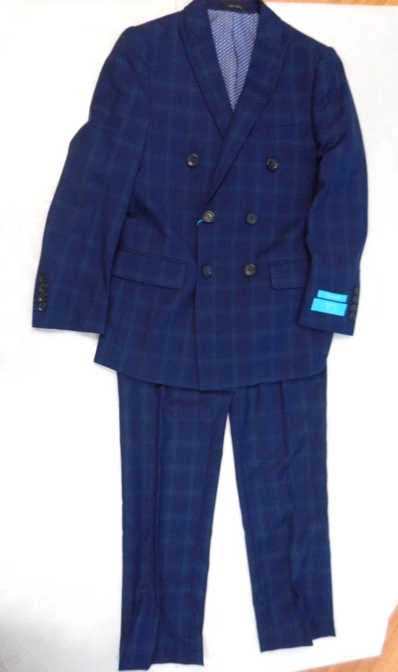 T.O. para niños Chaqueta y pantalones a cuadros azul marino 2 piezas. Traje Slim y Clásico Tallas 8 - 20 Foto 1 de 4
