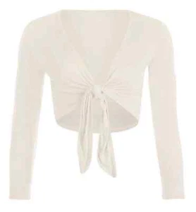 NEW LADIES TIE UP CROP SHRUG WOMENS WRAP OPEN BOLERO CARDIGAN TOP SIZE 8-26 - Picture 1 of 21