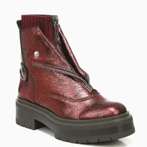 SAM EDELMAN New $200 Linds Metallic Burgundy Red Leather Boots Size 7.5 - Picture 1 of 10