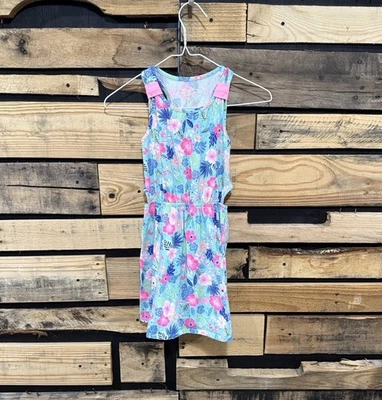 Tommy Bahama Kids Girls Blue Tropical Floral Cutout Tank Dress Size 7/8 - Image 1 of 4