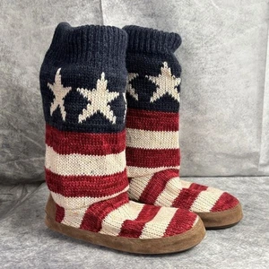 Muk Luks Stars & Stripes Americana Fleece Lined Slipper Booties Size Large (8-9) - Picture 1 of 10