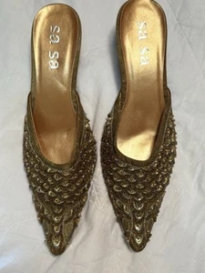 Vtg Sa Sa Handmade Very Detailed Embroidery & Beading Mule Kitten Heels, Wedding - Picture 1 of 8