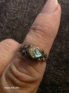Anillo remolino vintage de plata de ley 925 concha de abulón real  - Imagen 1 de 4