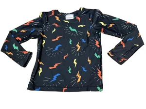 Hannah Andersson Girls Rash Gaurd Size 8 Black with Lightning Bolts - Picture 1 of 3