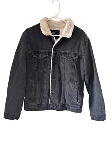 Sunrise Kingdom Men's Sherpa Rancher Cowboy Fleece Lined Black Denim Jacket Sz M - Picture 1 of 7