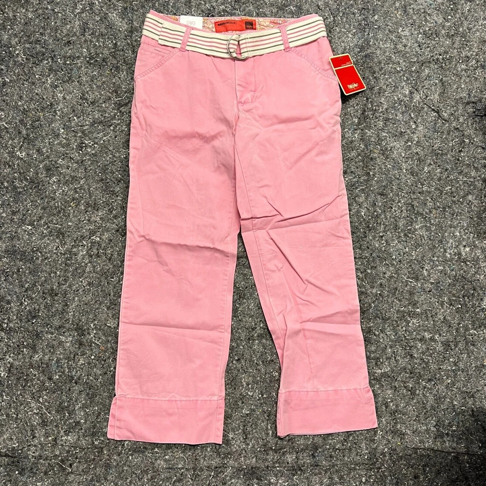 Mossimo Pants Women 1 Pink Belted Juniors Low Rise Straight Cropped Light Chino - Image 1 of 4