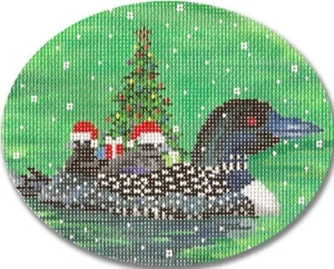 Needlepoint Handpainted Christmas CBK Loon Family 5x4 - Picture 1 of 4
