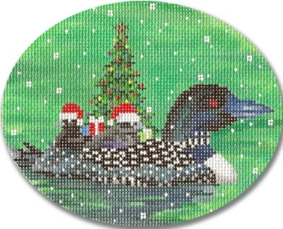 Needlepoint Handpainted Christmas CBK Loon Family 5x4 - Image 1 of 4