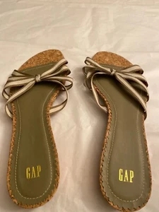 GORGEOUS GAP SLIP ON RIBBON SANDALS  CORK HEEL WOMEN SIZE 10 - Picture 1 of 4