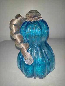 Glitzhome Blue Art Glass Pumpkin Metallic Stem Accent Fairy Fall Decor Gourd - Picture 1 of 1