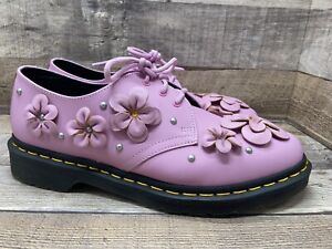 DR MARTENS 1461 FLWR CHUNKY HEELS PINK SHOES WITH FLOWERS Women Sz 11 Preowned