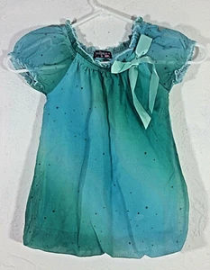 Tempted Girls Top Size M 5 Blue Ombre Embellished Blouse Bow Short Sleeve Shirt - Picture 1 of 3