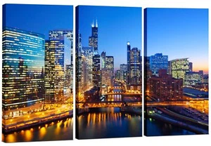 Chicago Wall Art Decor - Chicago Skyline Canvas Art Picture - Modern, 3 Piece... - Picture 1 of 6
