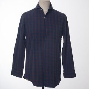 FINAMORE Brown Blue Casual Shirt Italy Handmade 39/15.5
