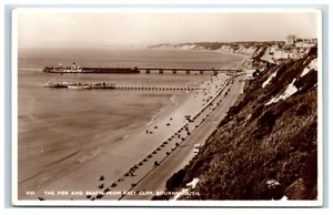 Postcard Bournemouth Dorset Pier and Beach from East Cliff real photo - Picture 1 of 2