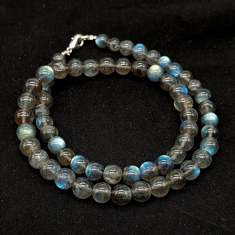 Hermosos collares llamativos de labradorita lisos redondos de piedras preciosas hechos a mano de 18"" Foto 1 de 4